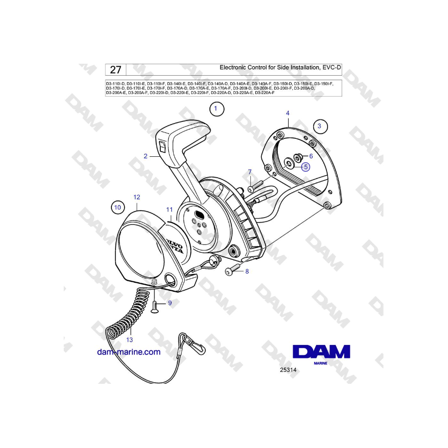 Volvo Penta D3-220A-F - Electronic Control for Side Installation, EVC-D