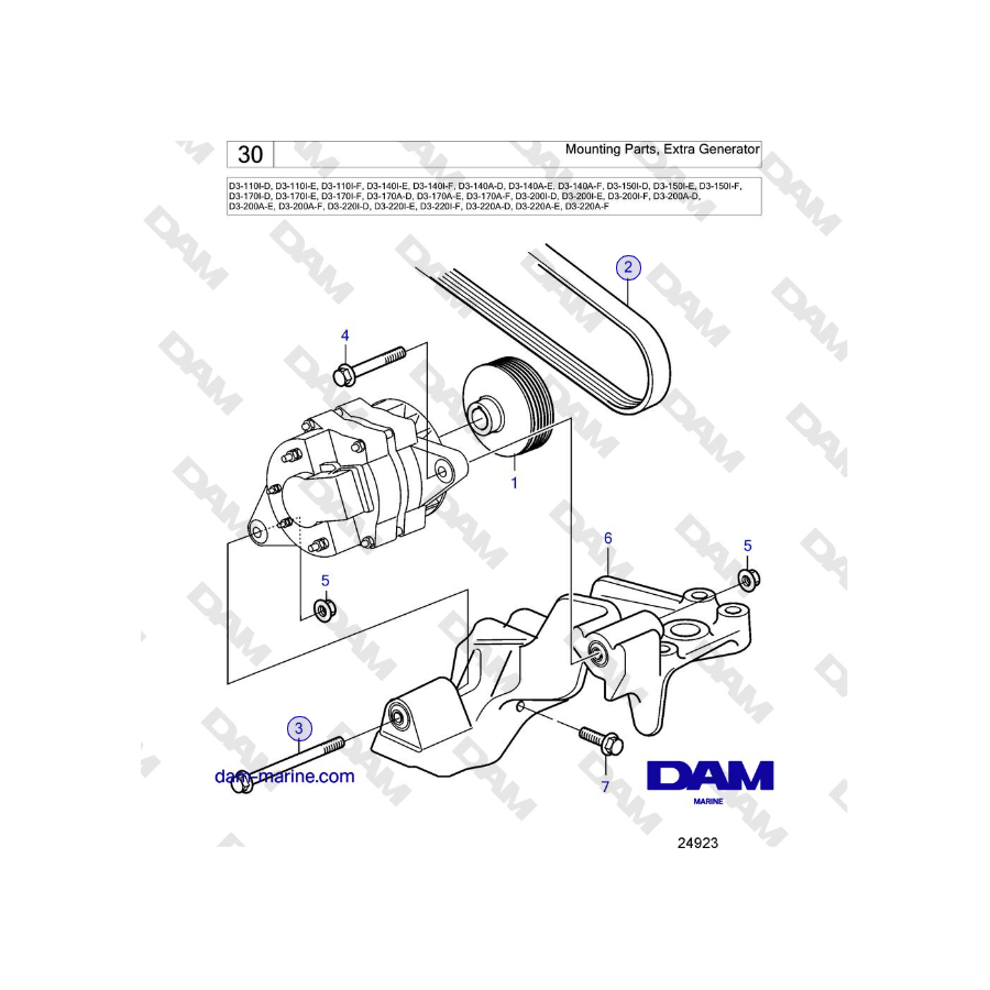 Volvo Penta D3-220A-F - Mounting Parts, Extra Generator