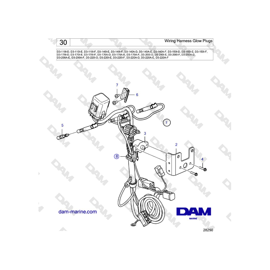 Volvo Penta D3-220A-F - Wiring Harness Glow Plugs