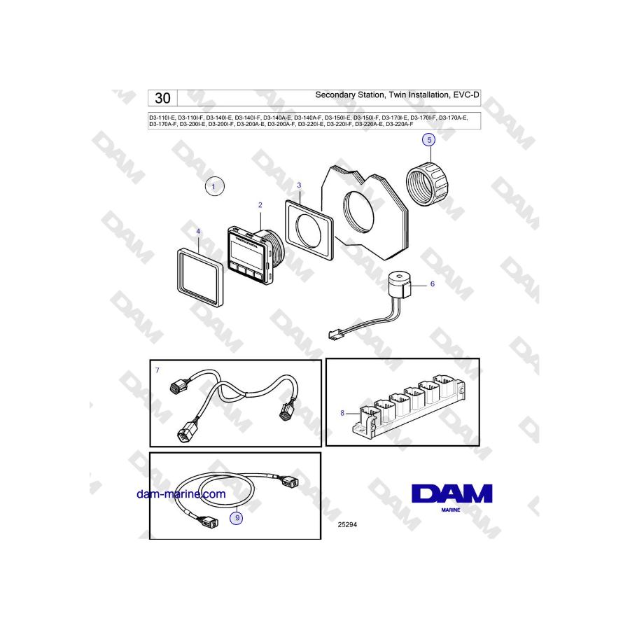 Volvo Penta D3-220A-F - Secondary Station, Twin Installation, EVC-D