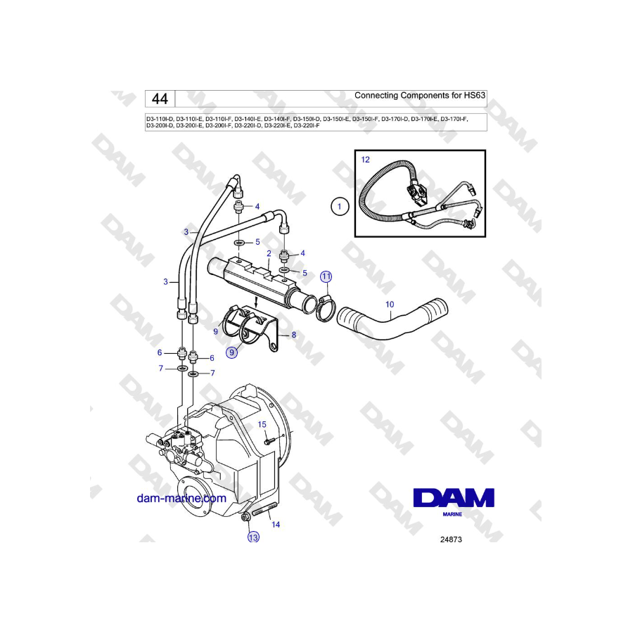 Volvo Penta D3-220A-F - Connecting Components for HS63 