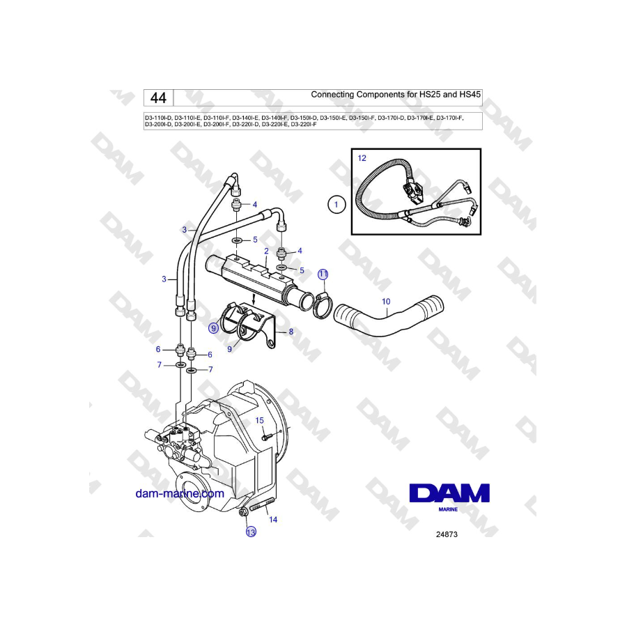 Volvo Penta D3-220A-F - Connecting Components for HS25 and HS45