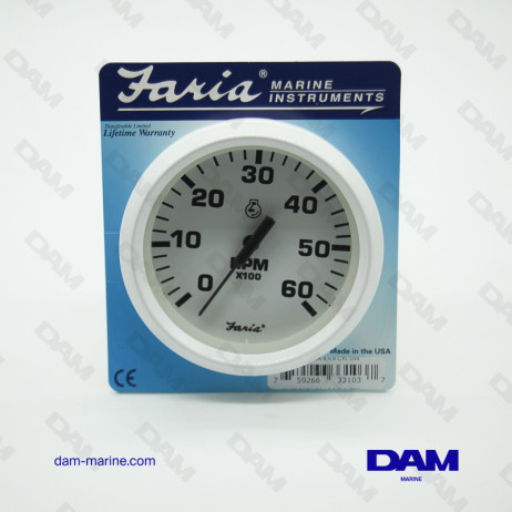 TACHOMETER INBOARD PETROL WHITE 0-6000 TRS