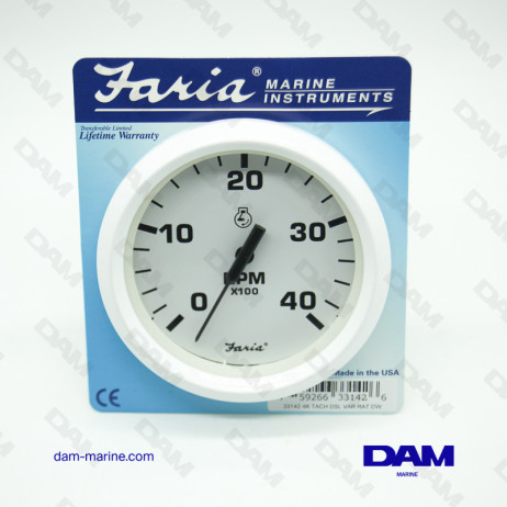 WHITE DIESEL TACHOMETER 0-4000 RPM