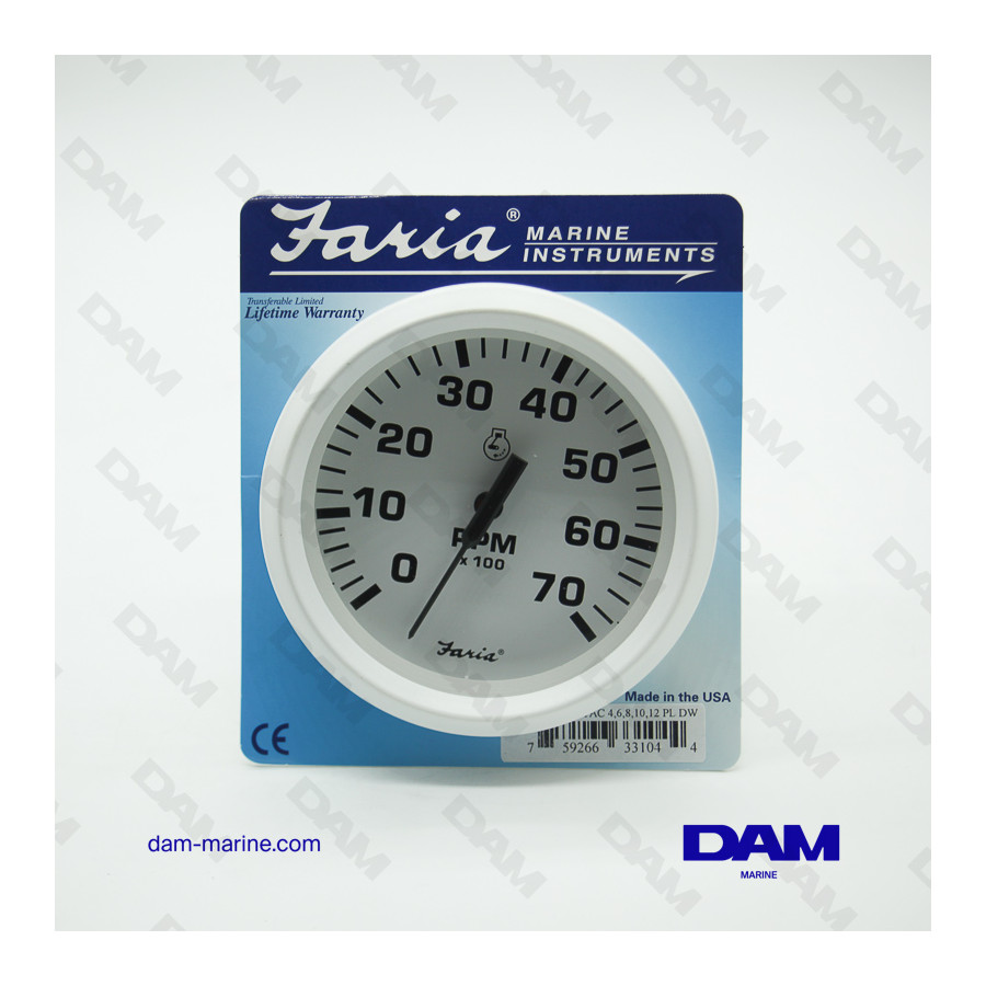 RPM COUNTER OUTBOARD WHITE 0-7000 TRS