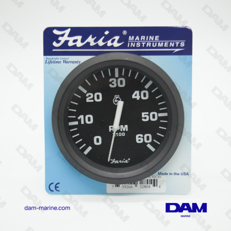 TACHOMETER INBOARD PETROL BLACK 0-6000 TRS