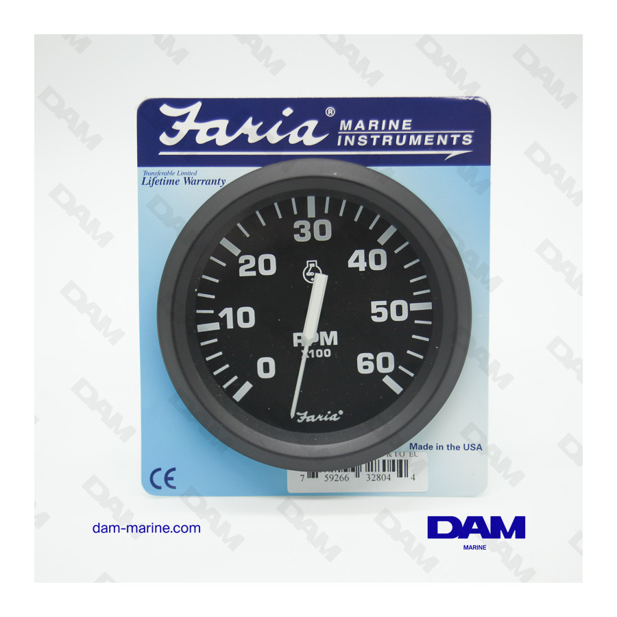 TACHOMETER INBOARD PETROL BLACK 0-6000 TRS