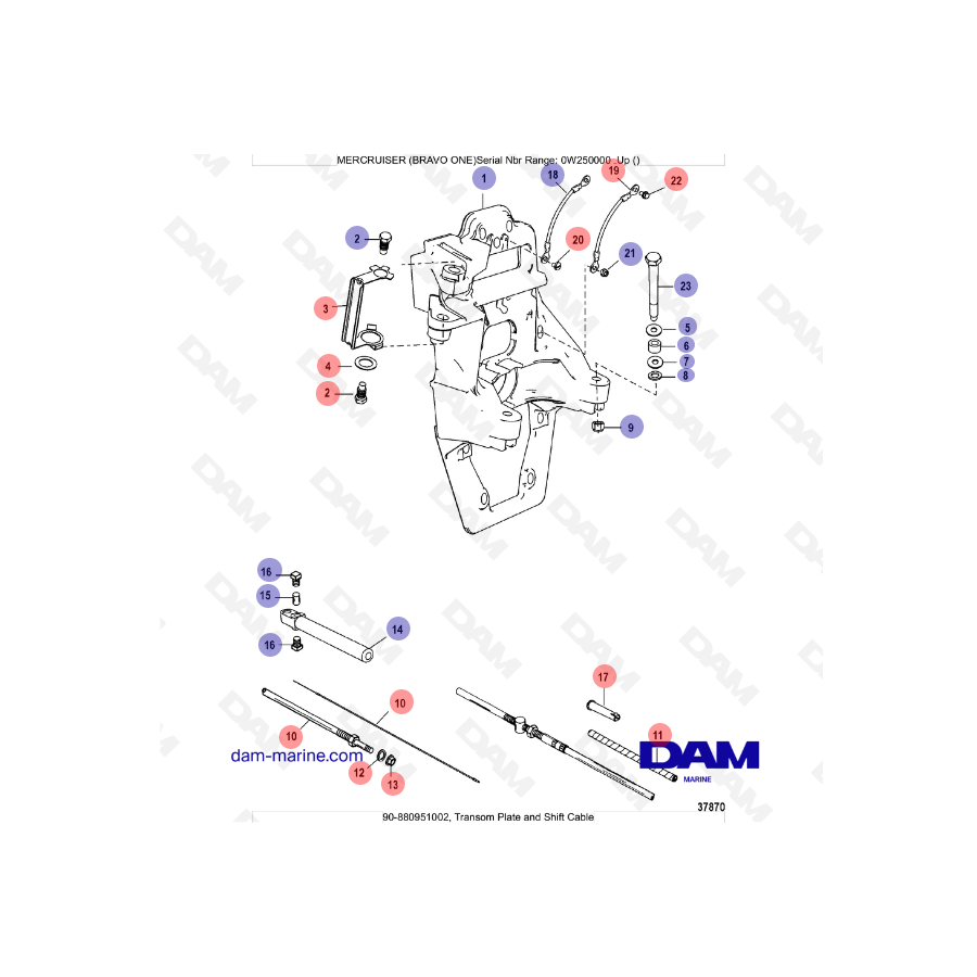 Vue éclatée Platine intérieure Embase Mercruiser Bravo 1