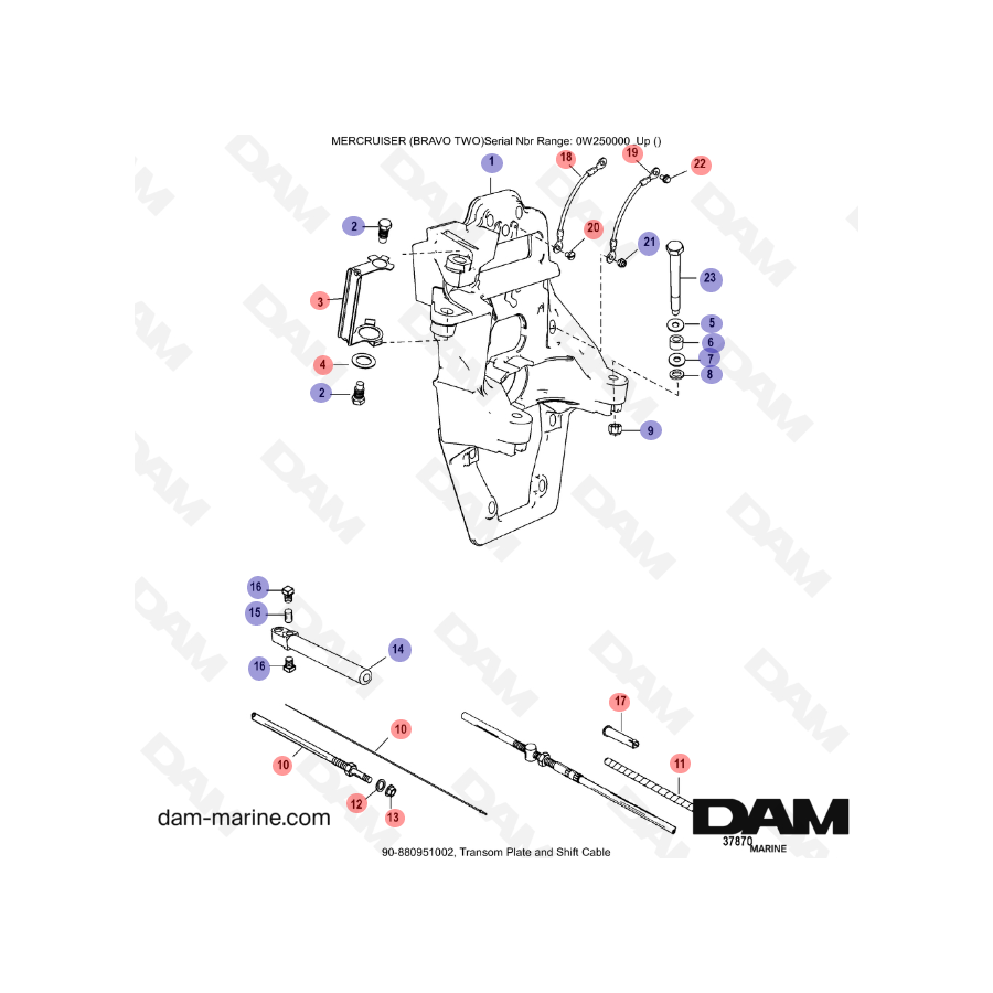 Vue éclatée platine intérieure embase Mercruiser Bravo 2