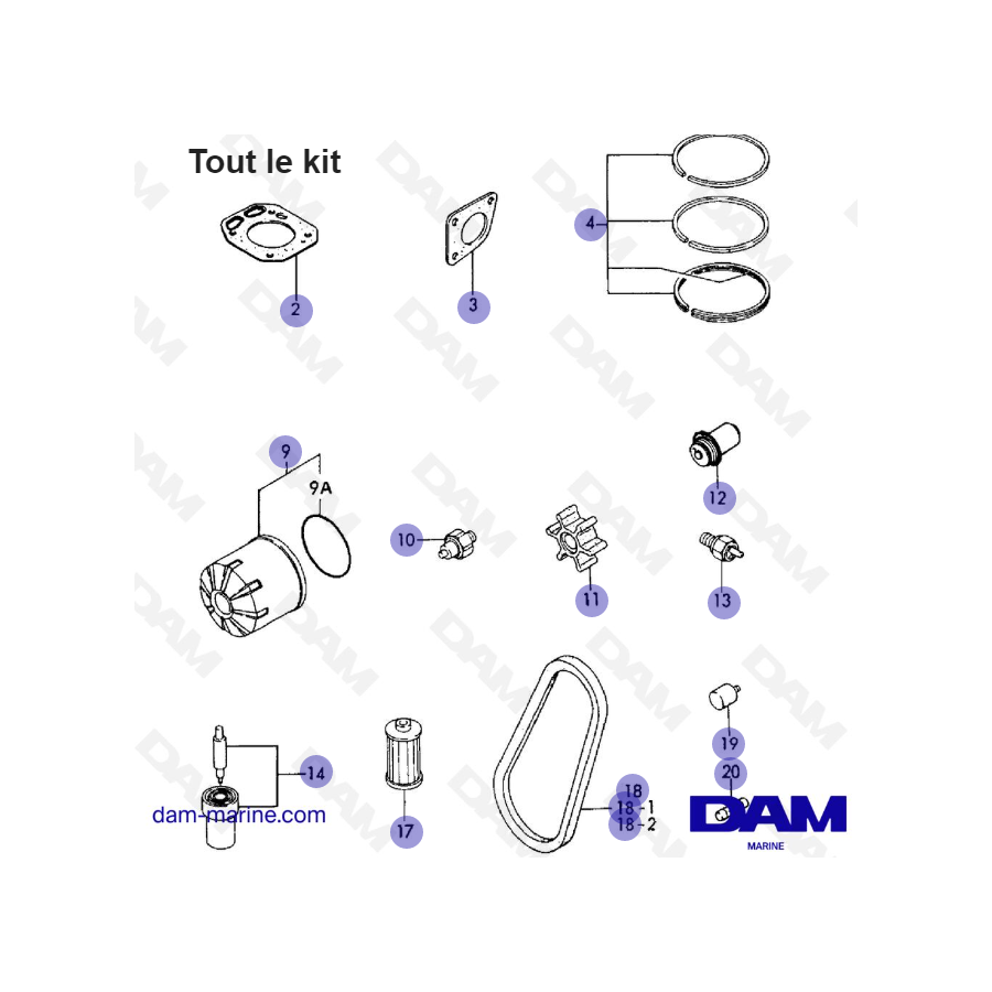 Liste des joints pour un Yanmar 1GM10