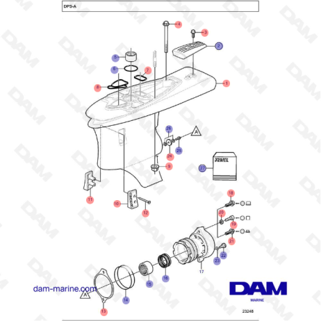 Vue éclatée fourche de direction embase Volvo Penta DPS-A