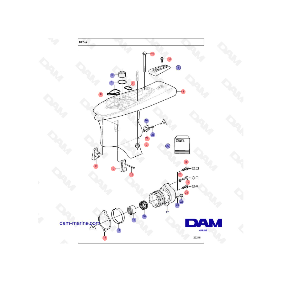 Vue éclatée fourche de direction embase Volvo Penta DPS-A