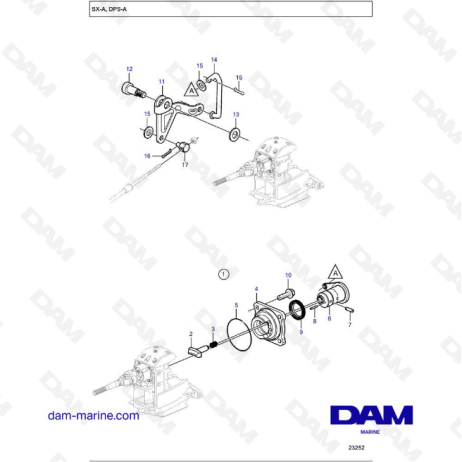 Vue éclatée levier de vitesse embase Volvo Penta DPS-A