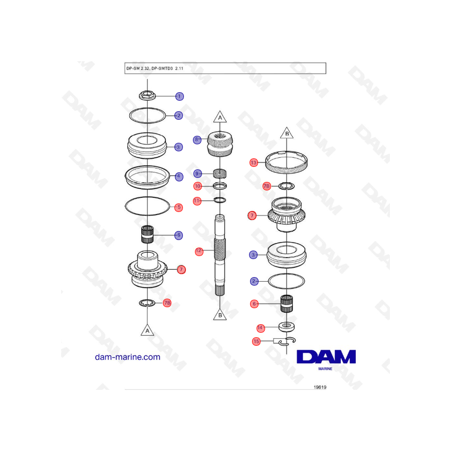 Vue éclatée Upper vertical shaft Volvo Penta DP-SM