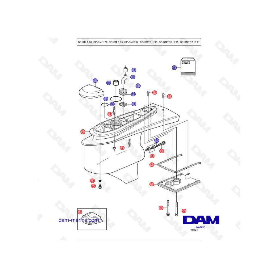 Vue éclatée lower gearhousing embase Volvo Penta DP-SM