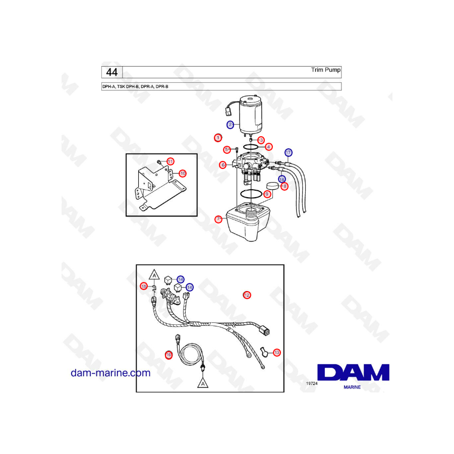 Vue éclatée pompe de trim DPH-A & DPH-B / DPR-A & DPR-B