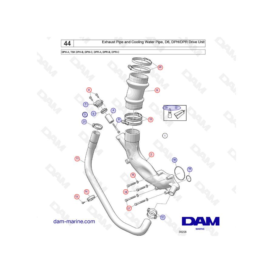 Exhaust pipe and cooling water pipe D6 DPH - DPR