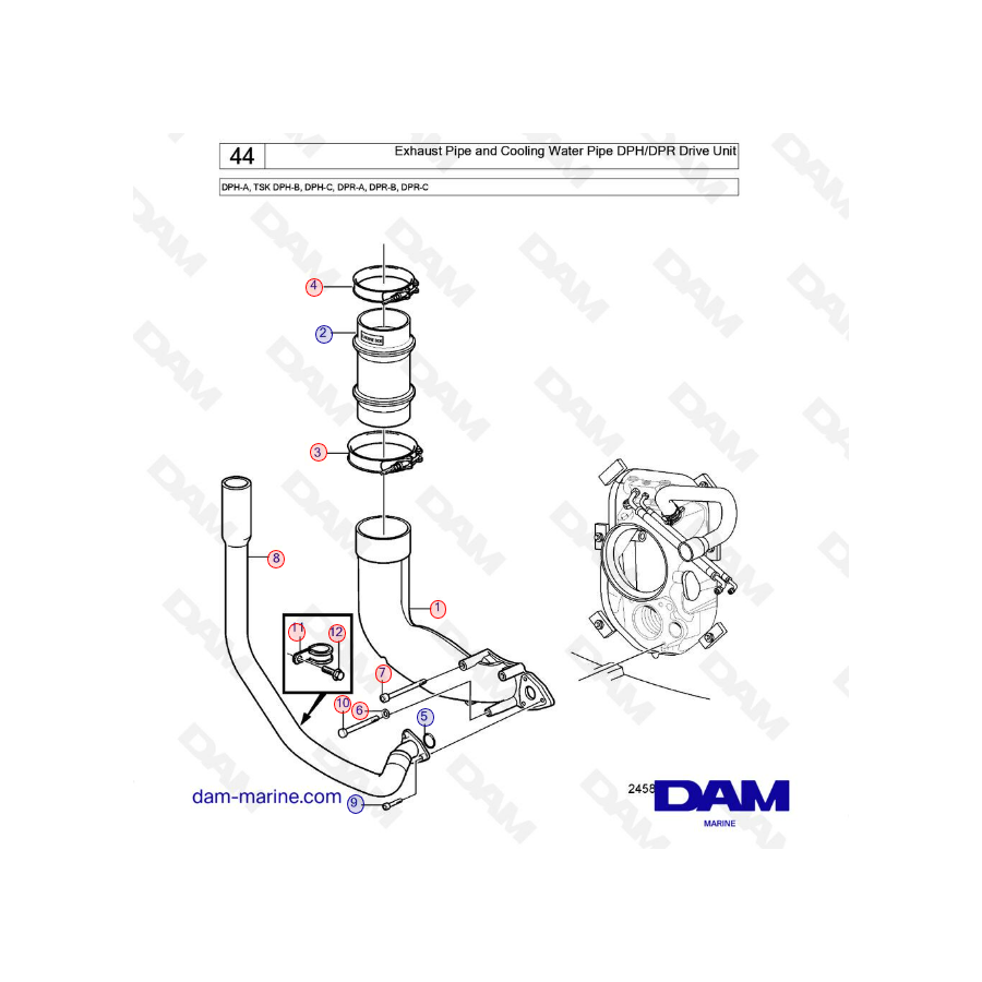 Exhaust pipe and cooling water pipe DPH/DPR