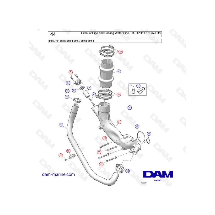 Exhaust pipe and cooling water pipe D4 DPH/DPR