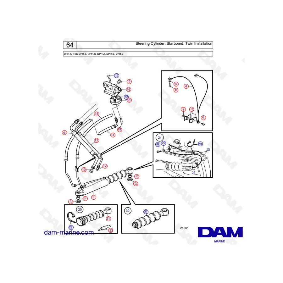 Steering Cylinder Starboard Twin installation