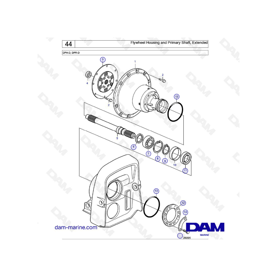 DPH-D, DPR-D Flywheel Housing and Primary Shaft, Extended