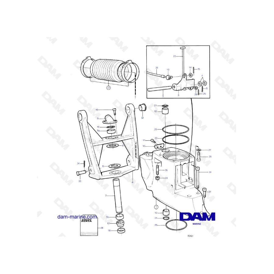 Exploded view Volvo Penta DP-D intermediate drive 