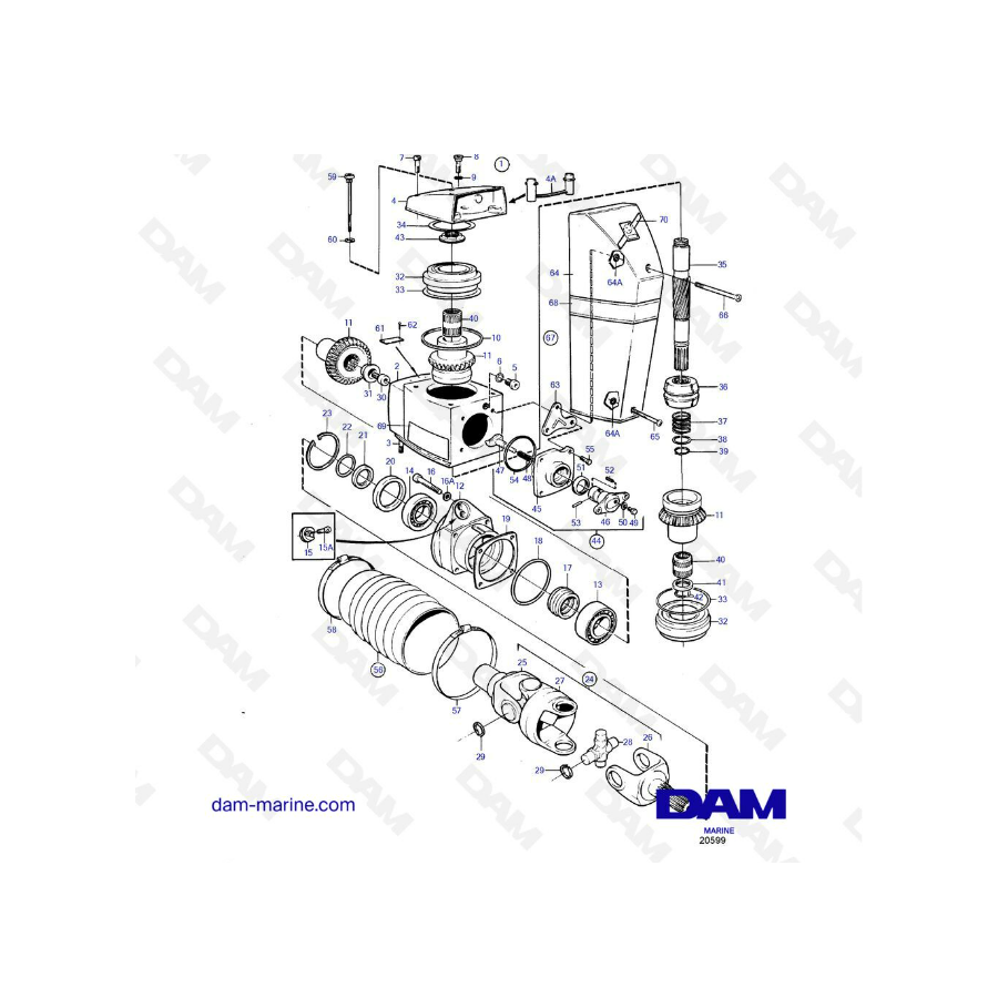 Exploded view Volvo Penta SP-E drive unit top