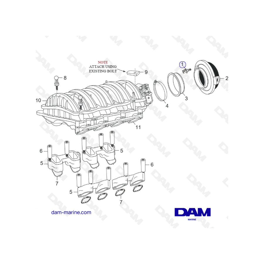 PCM H5/H6 Intake Manifold Components Exploded View