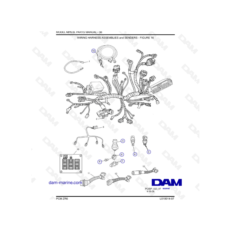 Ensambles de arnés de cableado y emisores PCM ZR6