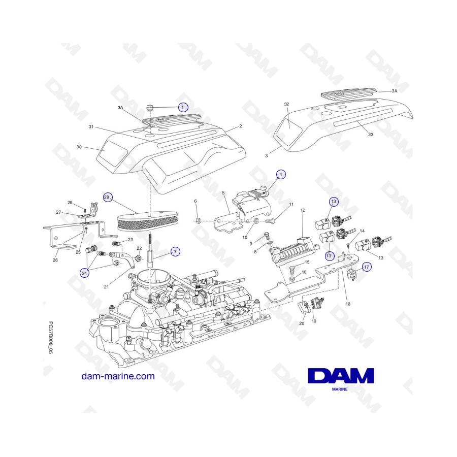 PCM Excalibur 5.7L 02-05 - Componentes del colector de admisión