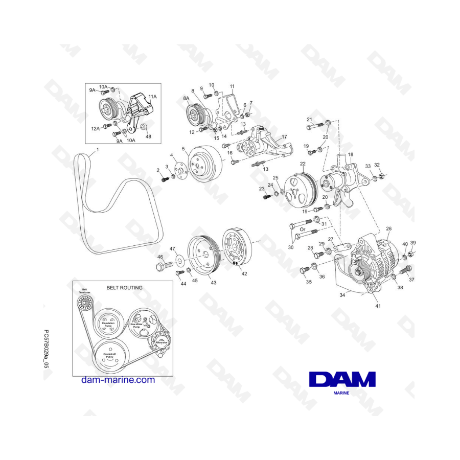 PCM Excalibur 5.7L 02-05 - Accessory drive system (serpentine water pump)