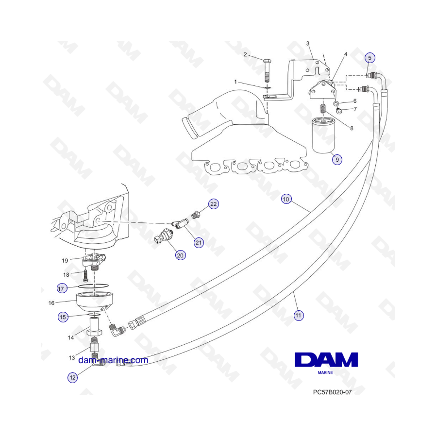 PCM Excalibur 343 - Remote oil filter components V-Drive