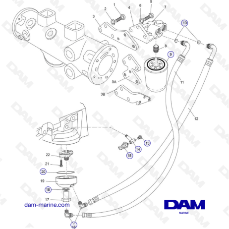 PCM Excalibur 343 2010-2012- CES Remote Oil Filter Components - DAM Marine