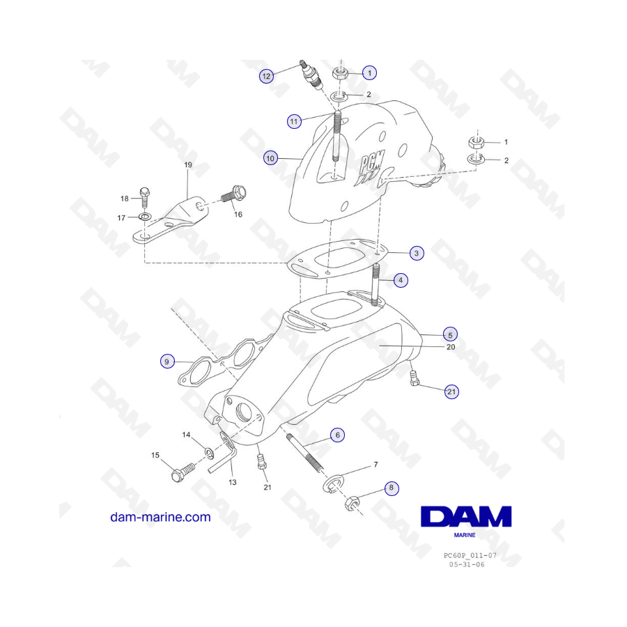 PCM ZR409 - ZR450 - 08/10 - EXHAUST MANIFOLD and COMPONENTS