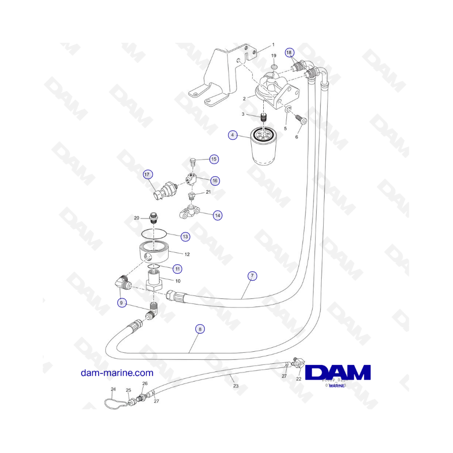 PCM ZR409 - ZR450 - 10+ - COMPONENTES DEL FILTRO DE ACEITE REMOTO ("V" - ACCIONAMIENTO)