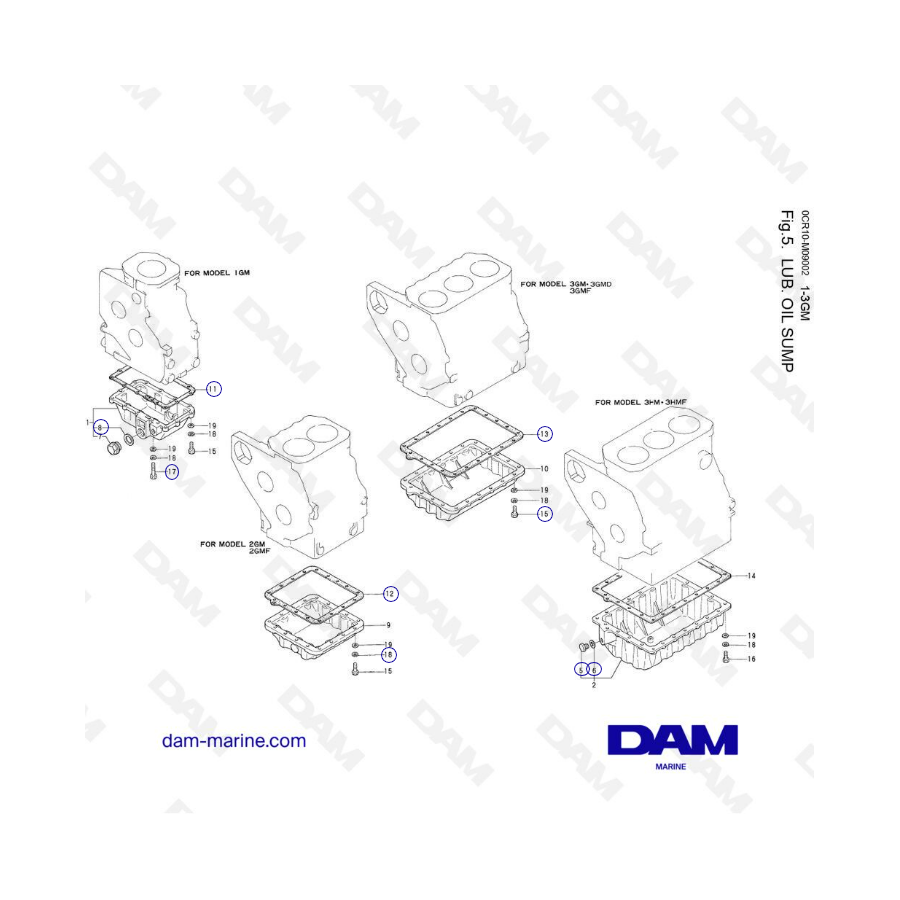 Yanmar 1GM, 2GM, 3GM, 3HM - Lub. cárter de aceite