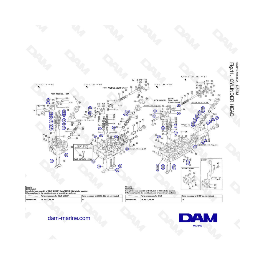 Yanmar 1GM, 2GM, 3GM, 3HM - Cylinder Head