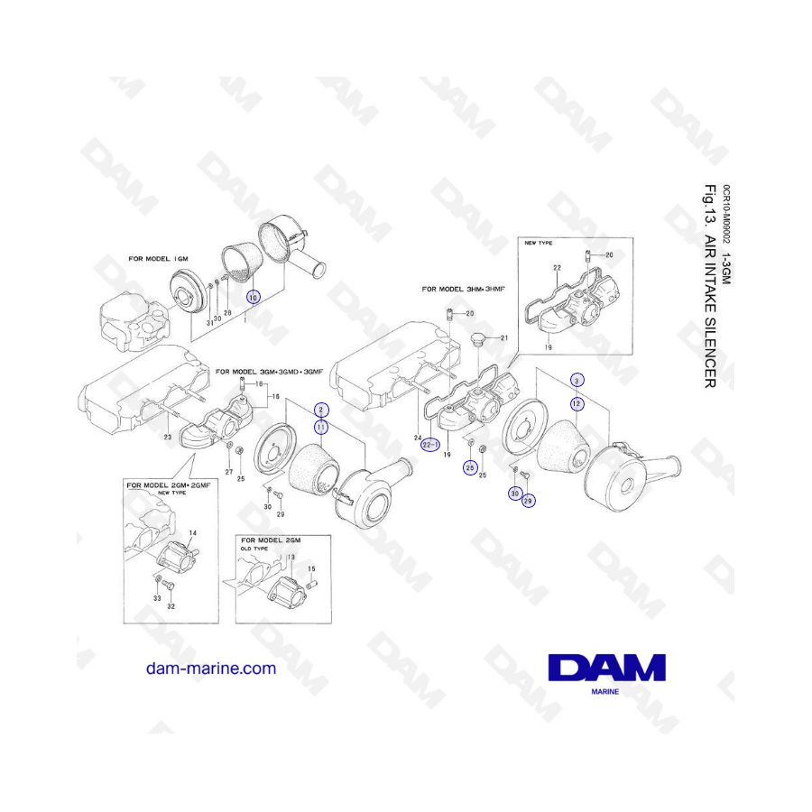 Yanmar 1GM, 2GM, 3GM, 3HM - Air Intake Silencer