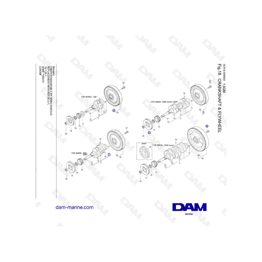 Yanmar 1GM, 2GM, 3GM, 3HM - Cigüeñal y volante