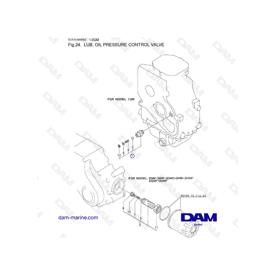 Yanmar 1GM, 2GM, 3GM, 3HM - Lub Oil Pressure control Valve