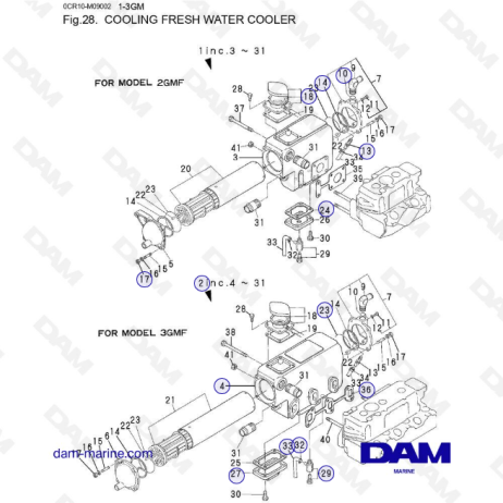 Yanmar 2GMF, 3GMF - REFRIGERACIÓN ENFRIADOR DE AGUA DULCE