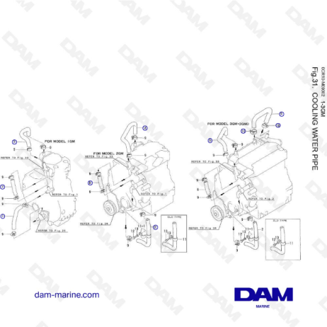 Yanmar 1GM, 2GM, 3GM - TUBO DE AGUA DE REFRIGERACIÓN