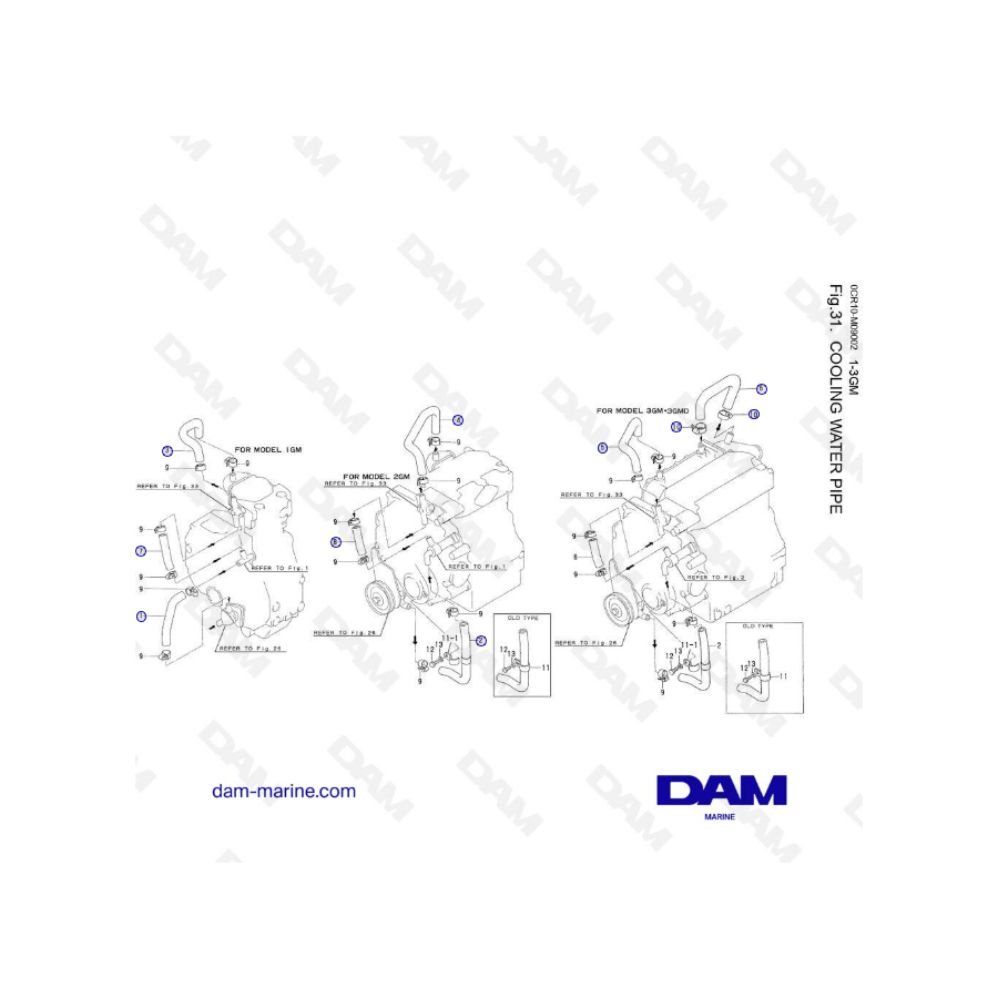 Yanmar 1GM, 2GM, 3GM - COOLING WATER PIPE