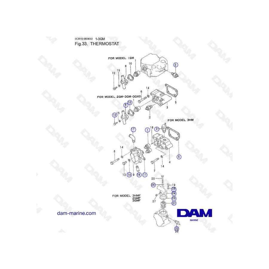 Yanmar 1GM, 3GM, 3GM, 3HM (F) - Termostato