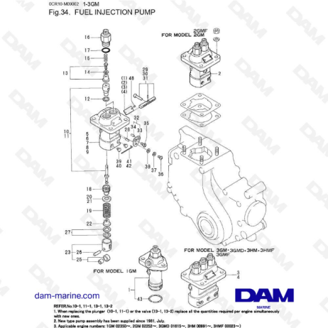 Yanmar 1GM, 2GM, 3GM - BOMBA DE INYECCIÓN DE COMBUSTIBLE