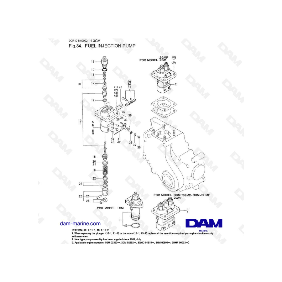 Yanmar 1GM, 2GM, 3GM - BOMBA DE INYECCIÓN DE COMBUSTIBLE