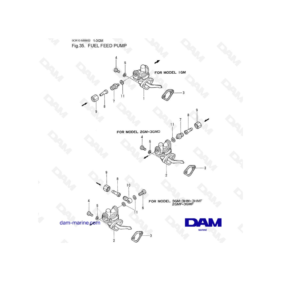 Yanmar 1GM, 2GM, 3GM, 3HM (F) - Bomba de alimentación de combustible