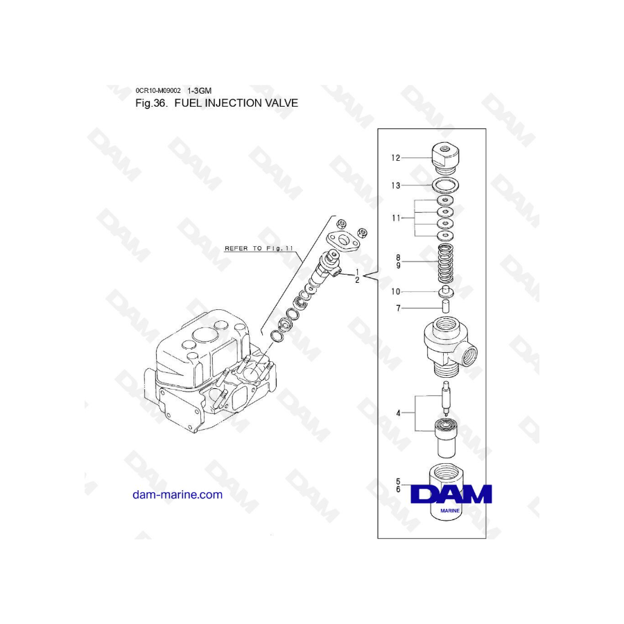 Yanmar 1GM, 2GM, 3GM - Válvula de inyección de combustible