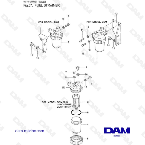 Yanmar 1GM, 2GM, 3GM, 3HM - Filtro de combustible