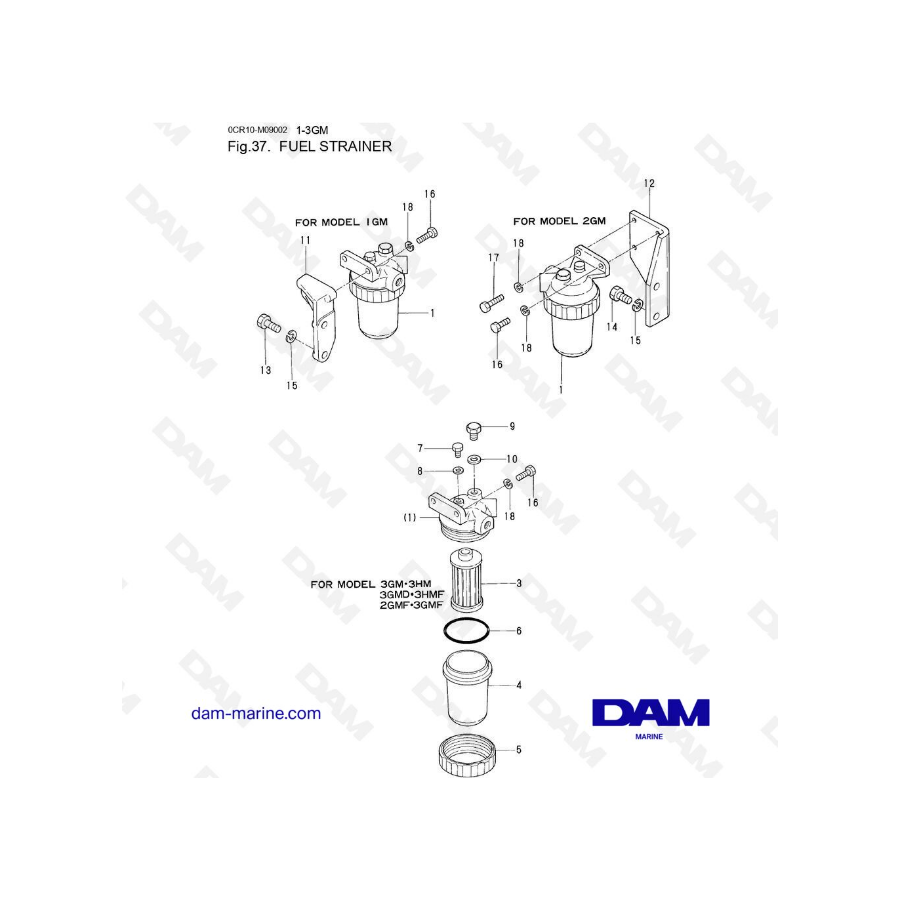 Yanmar 1GM, 2GM, 3GM, 3HM - Filtro de combustible